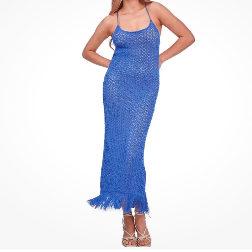 Chic Blue Crochet Maxi Dress